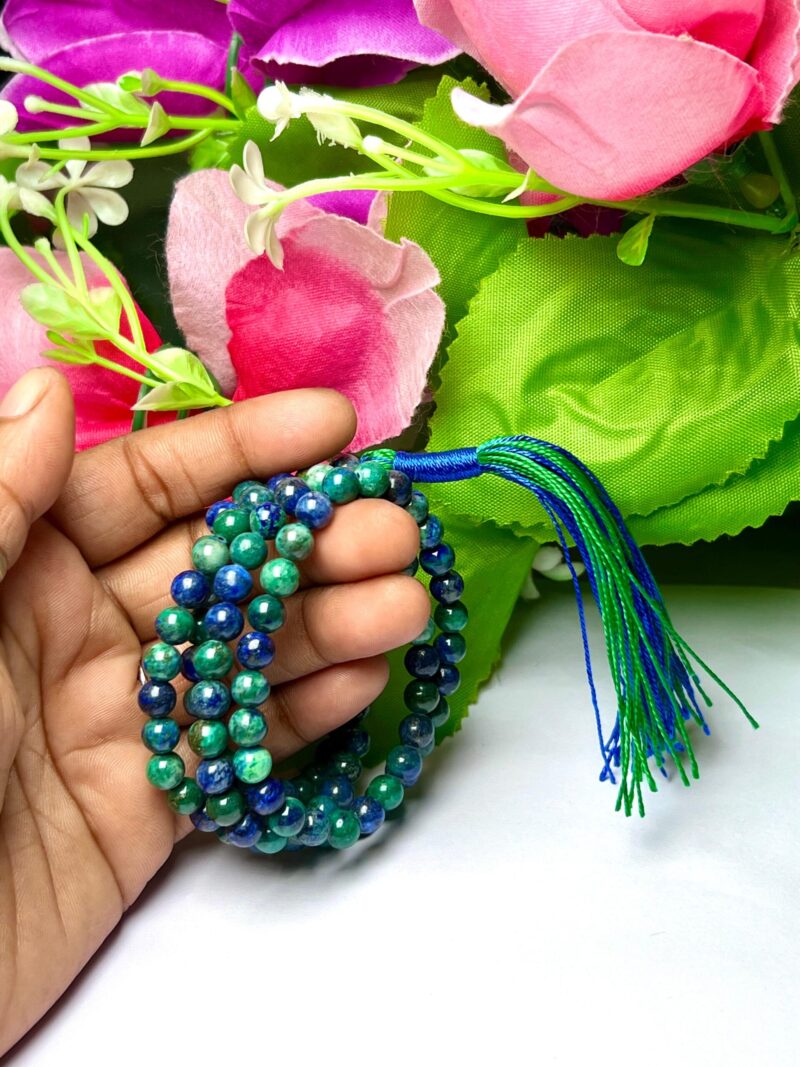 Azurite malachite Gemstone (108+1) Round Beads 6 MM ,8 MM Japamala ,Prayer Divine Yoga Meditation Mala, Rosary Mala, Healing Mala, Necklace - Image 8