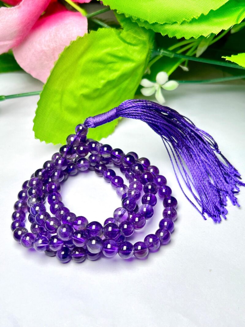 amethyst Gemstone (108+1) Round Beads 6 MM ,8 MM Japamala ,Prayer Divine Yoga Meditation Mala, Rosary Mala, Healing Mala, Necklace