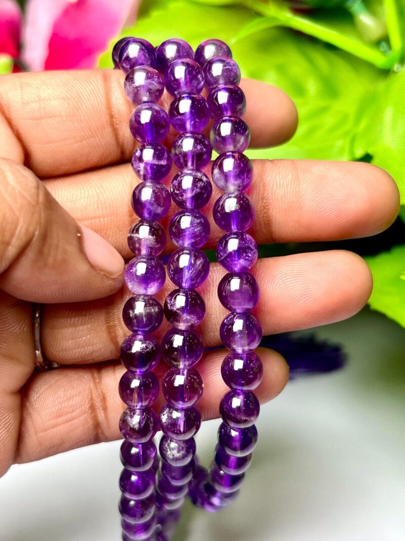 amethyst Gemstone (108+1) Round Beads 6 MM ,8 MM Japamala ,Prayer Divine Yoga Meditation Mala, Rosary Mala, Healing Mala, Necklace - Image 4