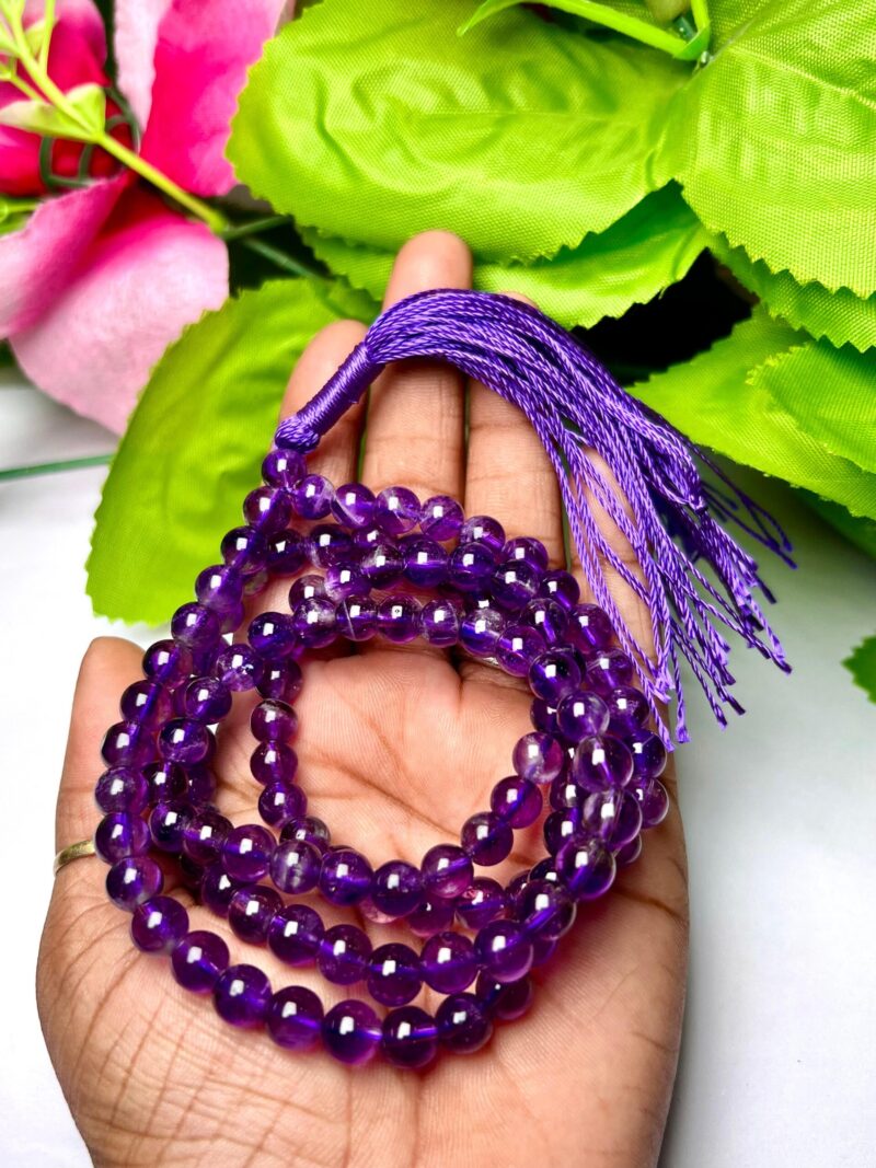 amethyst Gemstone (108+1) Round Beads 6 MM ,8 MM Japamala ,Prayer Divine Yoga Meditation Mala, Rosary Mala, Healing Mala, Necklace - Image 5