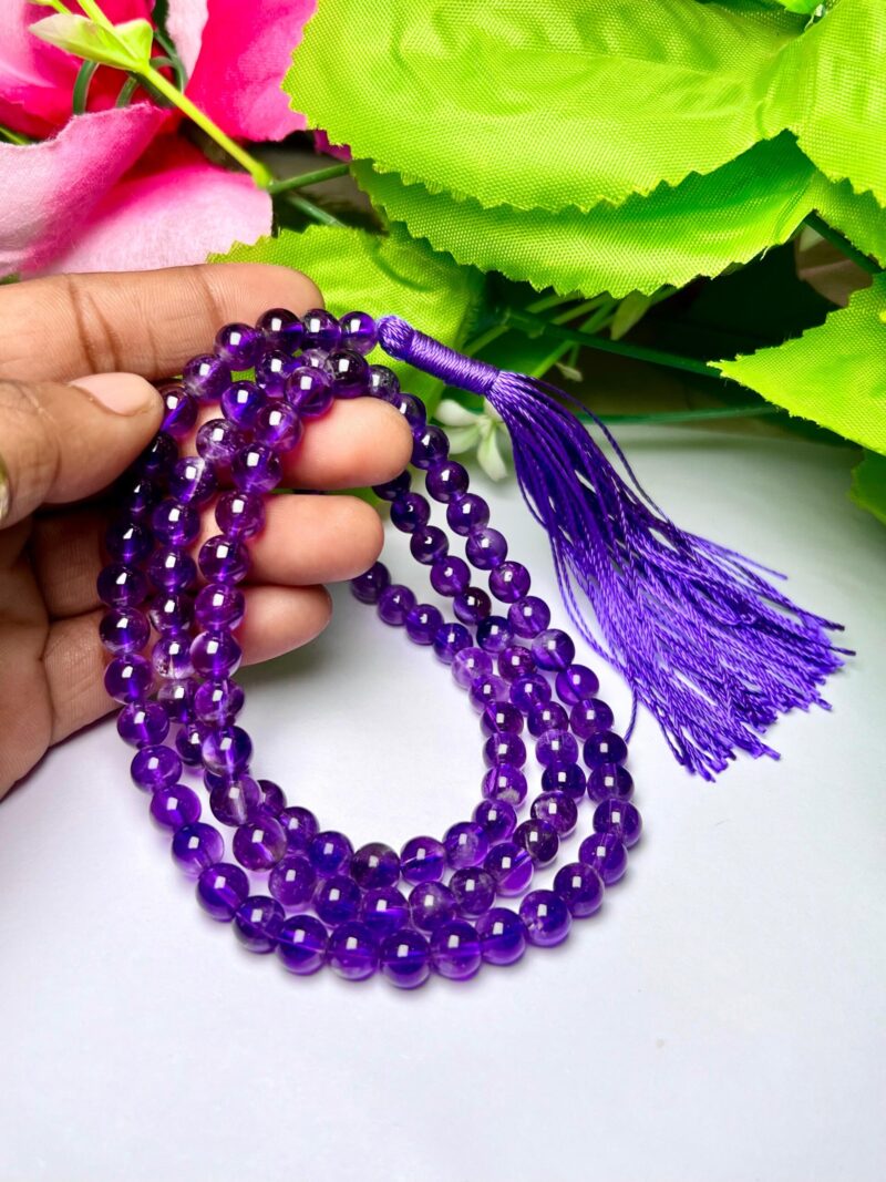 amethyst Gemstone (108+1) Round Beads 6 MM ,8 MM Japamala ,Prayer Divine Yoga Meditation Mala, Rosary Mala, Healing Mala, Necklace - Image 6