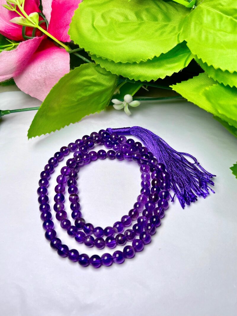 amethyst Gemstone (108+1) Round Beads 6 MM ,8 MM Japamala ,Prayer Divine Yoga Meditation Mala, Rosary Mala, Healing Mala, Necklace - Image 7
