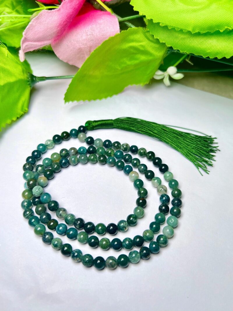 Moss Agate Gemstone (108+1) Round Beads 6 MM ,8 MM Japamala ,Prayer Divine Yoga Meditation Mala, Rosary Mala, Healing Mala, Necklace - Image 5