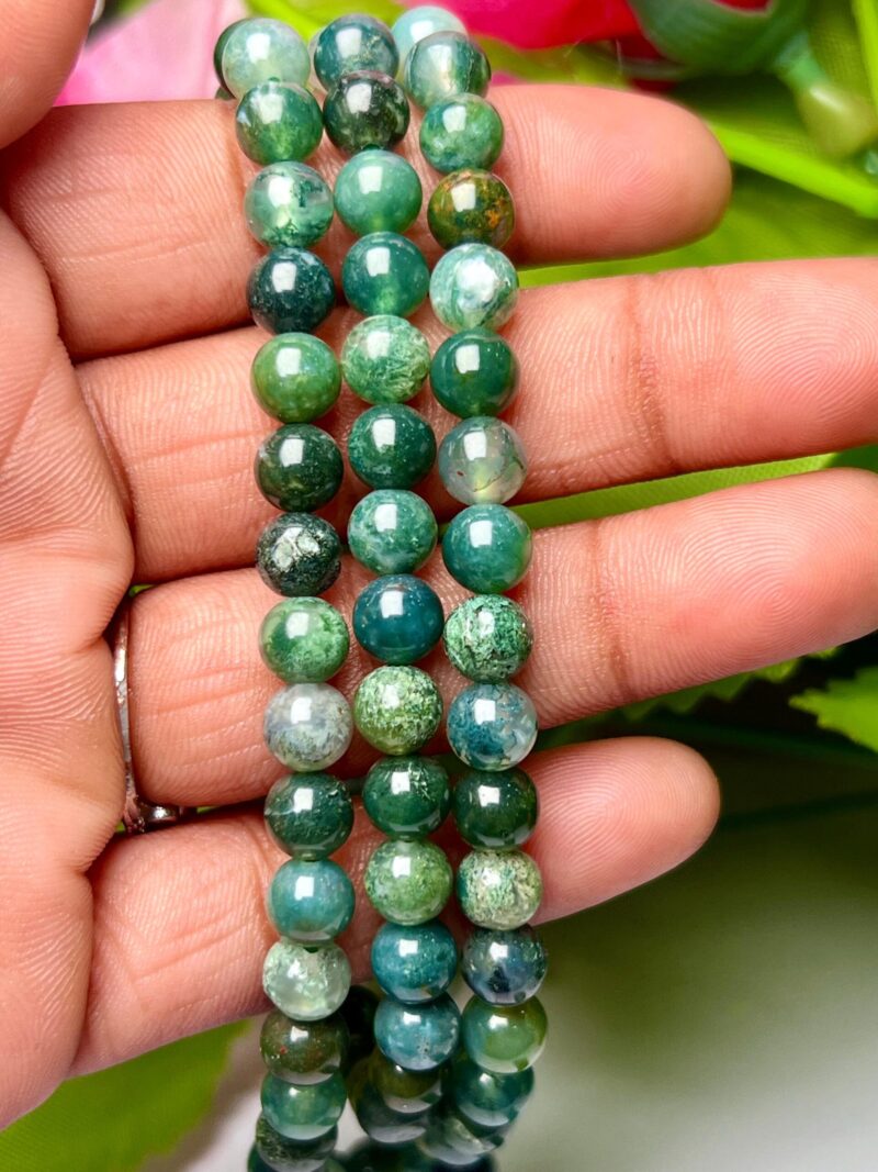 Moss Agate Gemstone (108+1) Round Beads 6 MM ,8 MM Japamala ,Prayer Divine Yoga Meditation Mala, Rosary Mala, Healing Mala, Necklace - Image 6