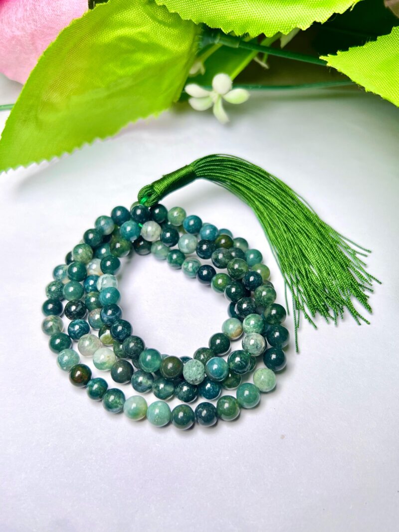 Moss Agate Gemstone (108+1) Round Beads 6 MM ,8 MM Japamala ,Prayer Divine Yoga Meditation Mala, Rosary Mala, Healing Mala, Necklace - Image 2