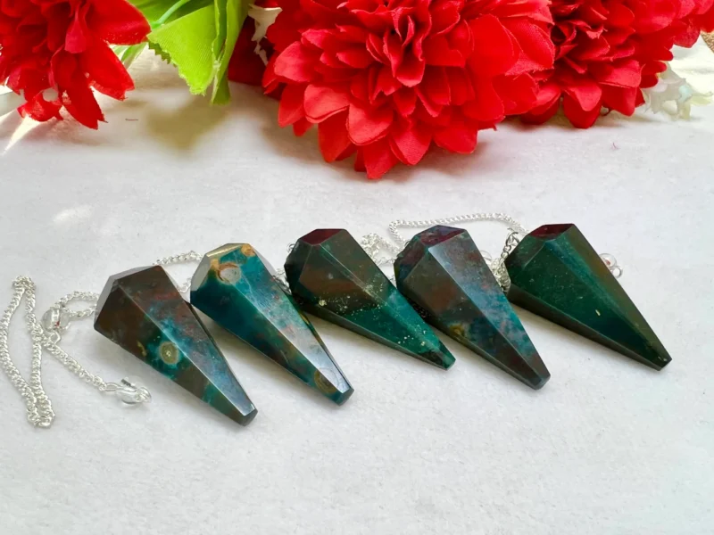 Blood Stone Faceted Cone Pendulum Gemstone Dowsing Pendulum Chain Attached Reiki Crystal Healing - Image 2