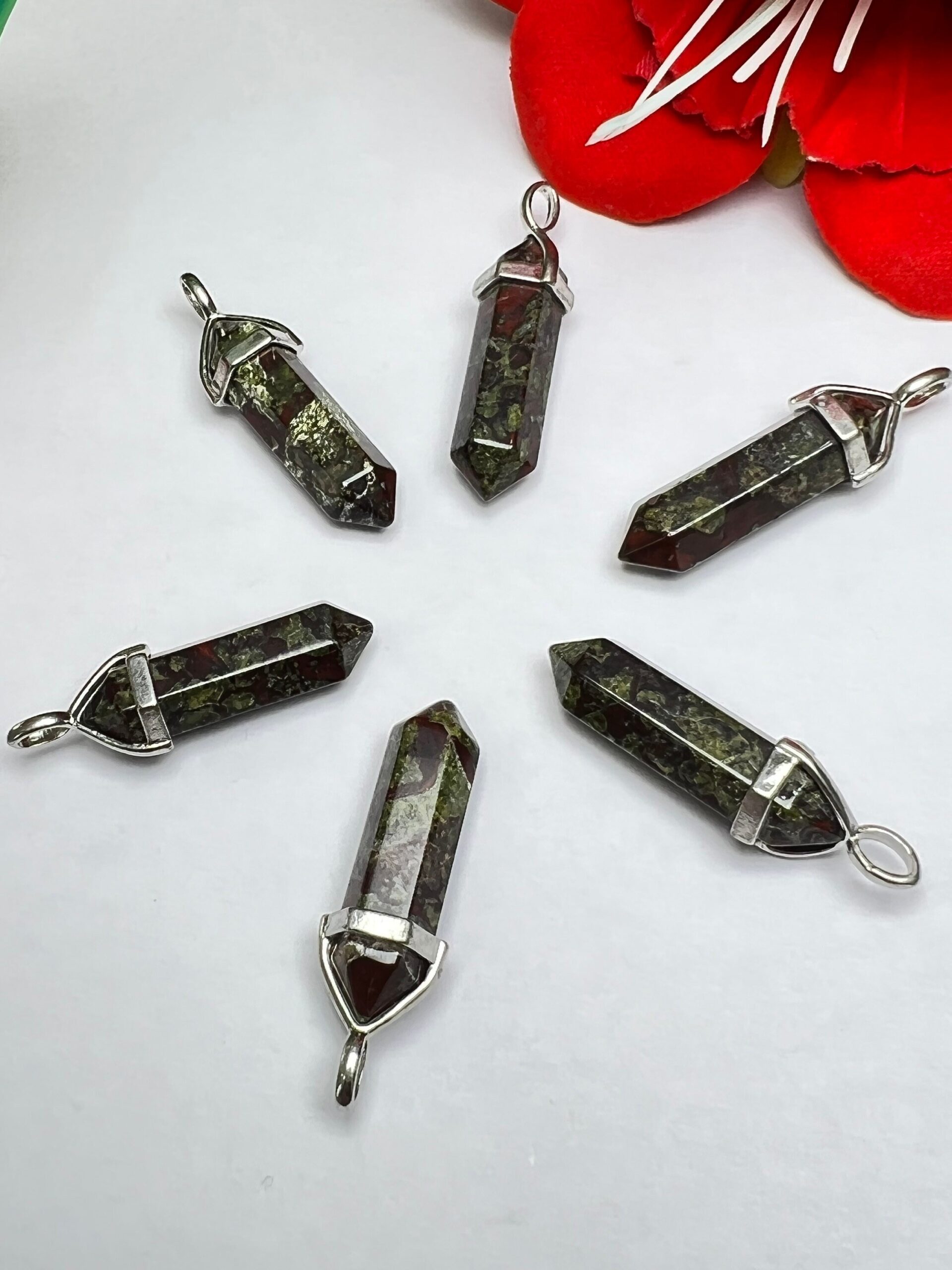 Dragon Bloodstone Stone Healing Double Terminated Point Pendant With Silver Plated Bail Natural stone Pencil Point Pendant - Image 2