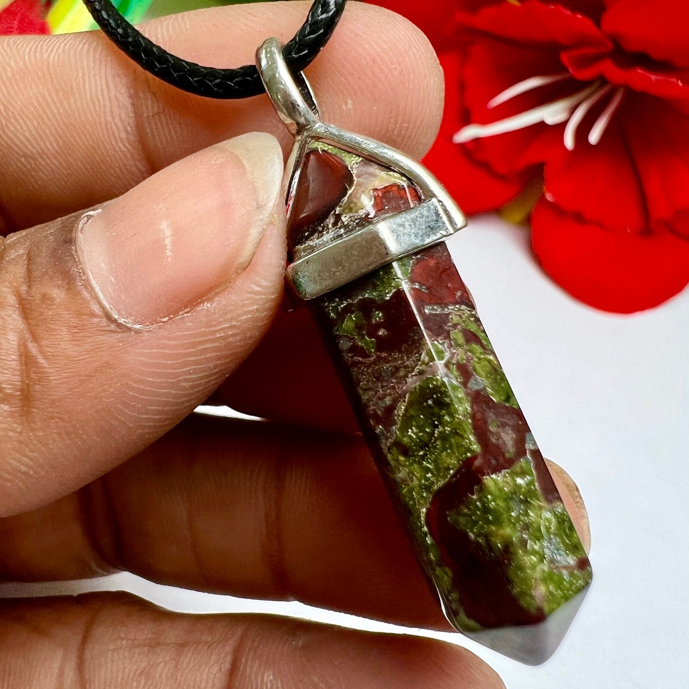 Dragon Bloodstone Stone Healing Double Terminated Point Pendant With Silver Plated Bail Natural stone Pencil Point Pendant - Image 3