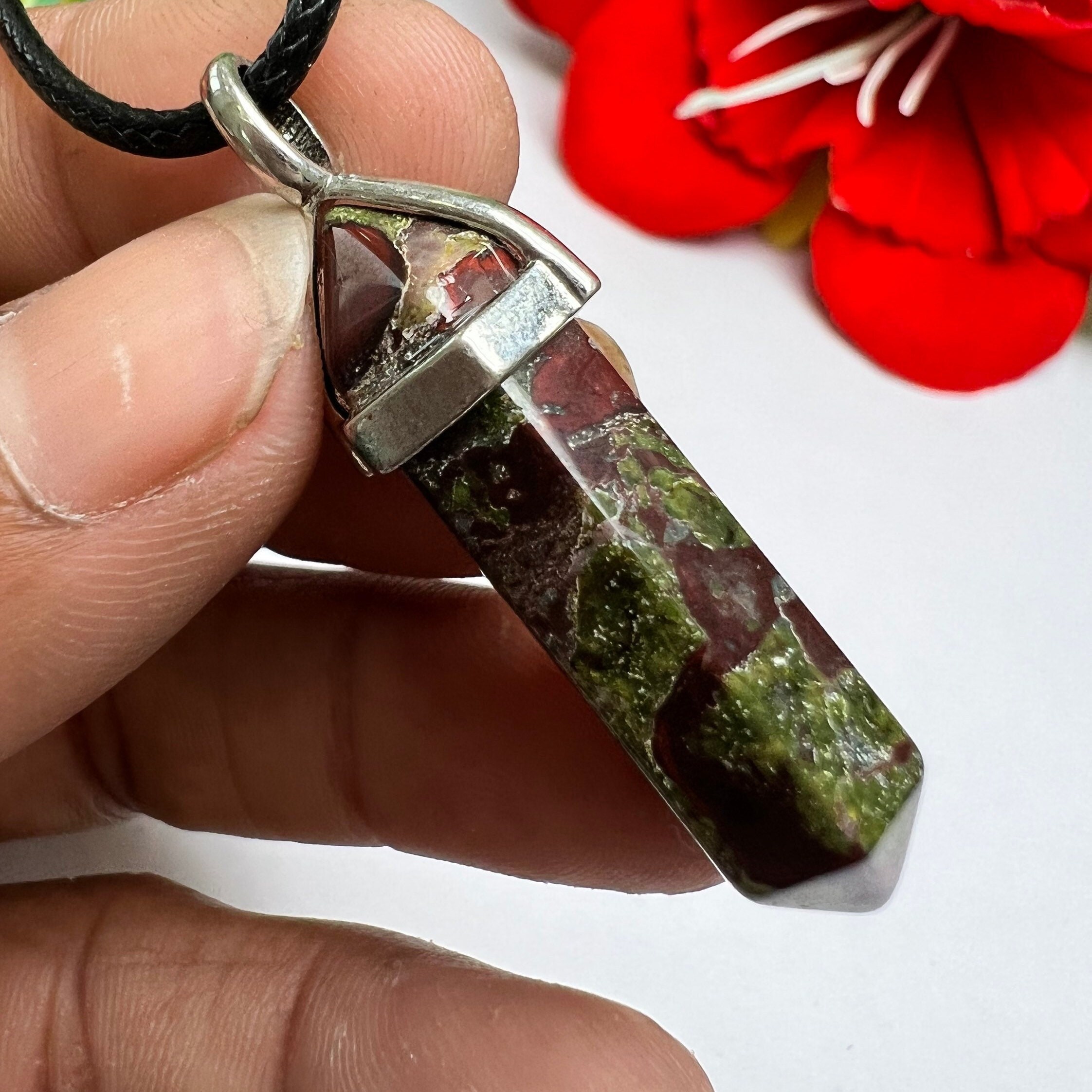 Dragon Bloodstone Stone Healing Double Terminated Point Pendant With Silver Plated Bail Natural stone Pencil Point Pendant - Image 4