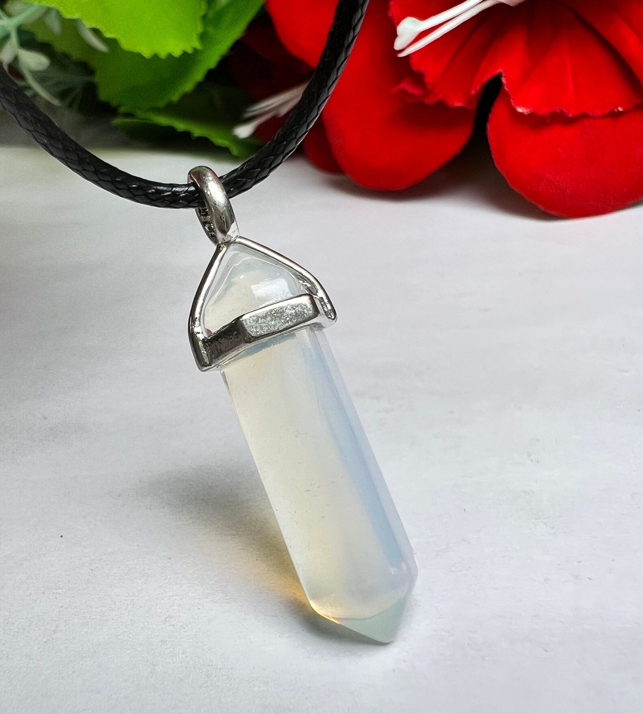 Opalite Stone Healing Double Terminated Point Pendant With Silver Plated Bail Natural stone Pencil Point Pendant