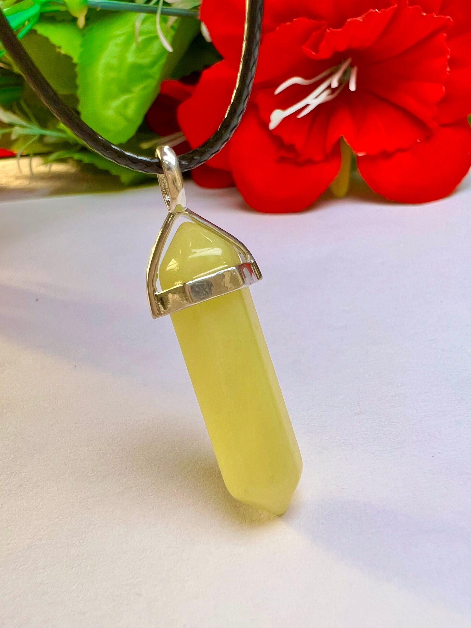 Serpentine Stone Healing Double Terminated Point Pendant With Silver Plated Bail Natural stone Pencil Point Pendant