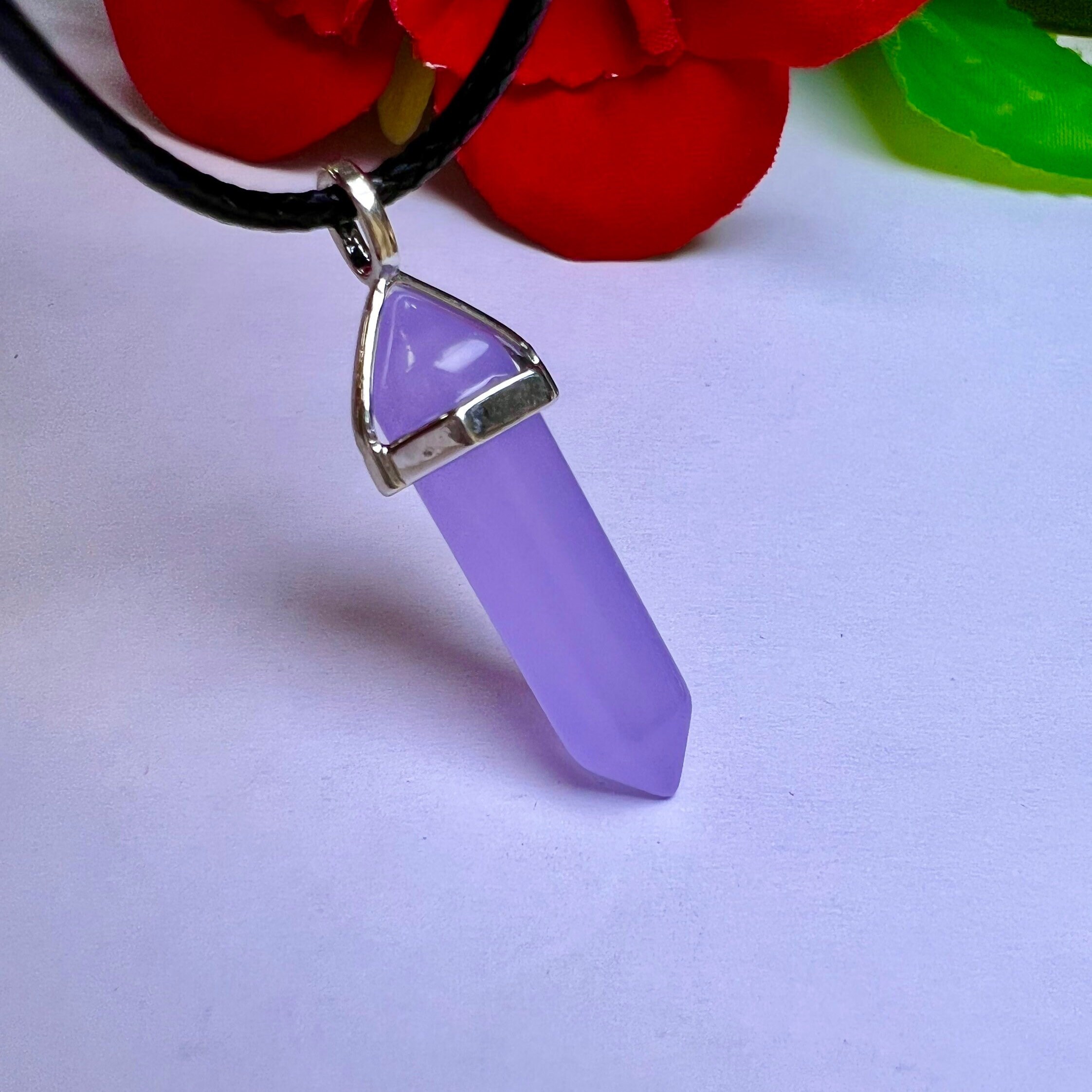 Blue Chalcedony Stone Healing Double Terminated Point Pendant With Silver Plated Bail Natural stone Pencil Point Pendant