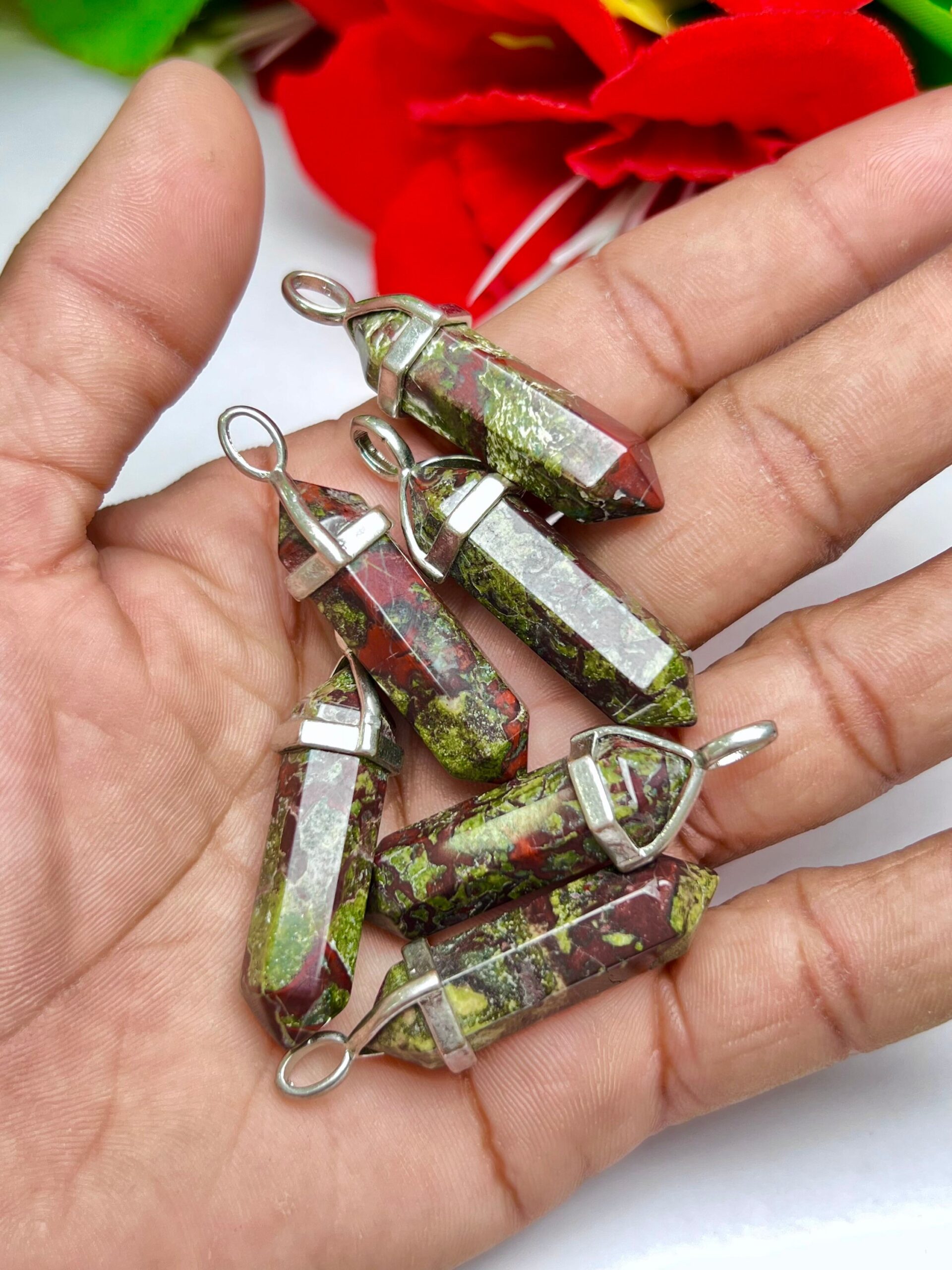 Dragon Bloodstone Stone Healing Double Terminated Point Pendant With Silver Plated Bail Natural stone Pencil Point Pendant - Image 5