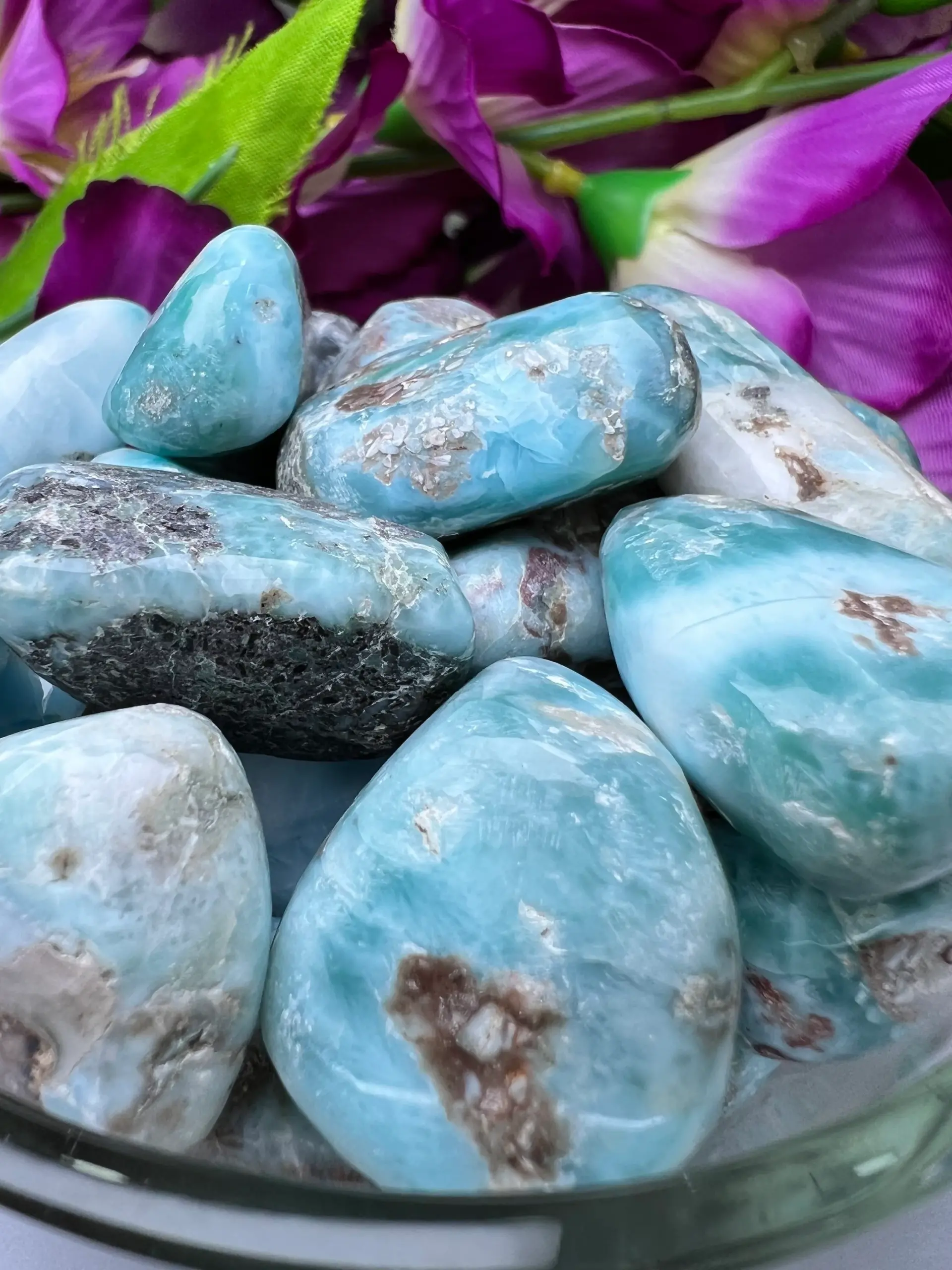 Larimar Tumbled Stones Healing Crystals in pack sizes of 1,2,3,4,5,6 and 10 Pieces Quality AAAAA +++++