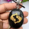 Pisces Zodiac Sign Engraved On Black Black Tourmaline Stone Pendant With Black Cord Gift For All