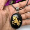 Capricorn Zodiac Sign Engraved On Black Black Tourmaline Stone Pendant With Black Cord Gift For All