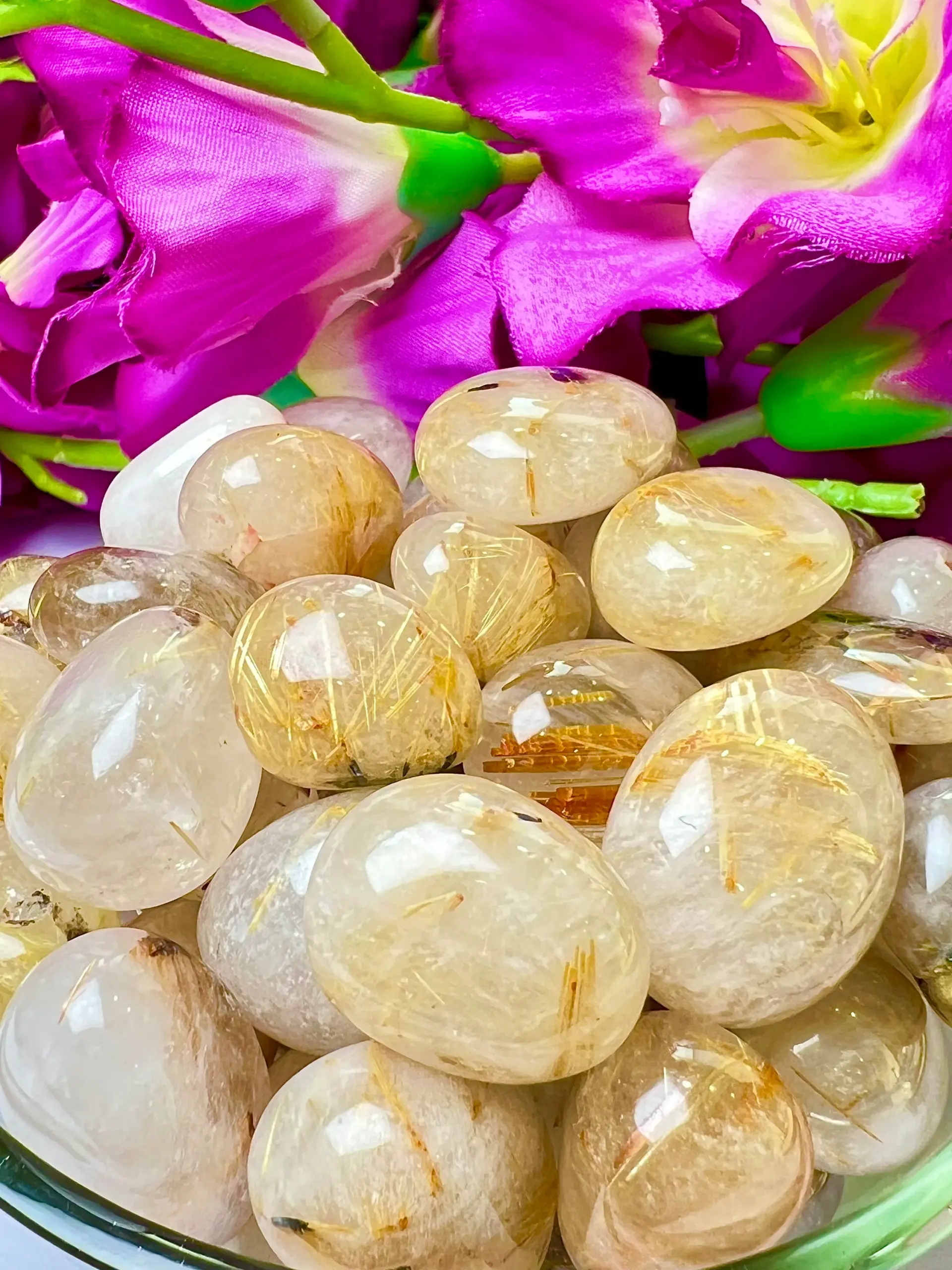 Golden Rutile Tumbled Stones Healing Crystals in pack sizes of 1,3,5, and 10 Pieces Quality AAAAA +++++