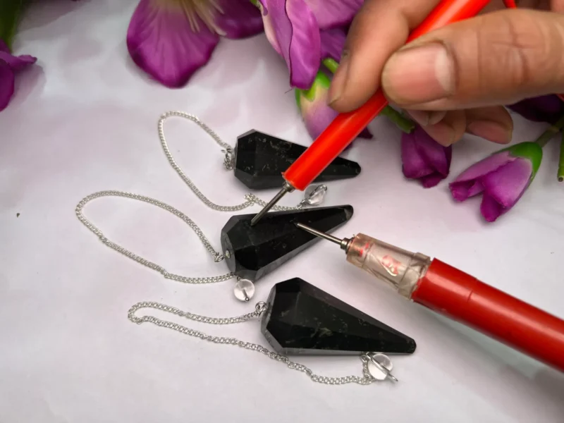 Shungite Stone Faceted Cone Pendulum Gemstone Dowsing Pendulum Chain Attached Reiki Crystal Healing - Image 2