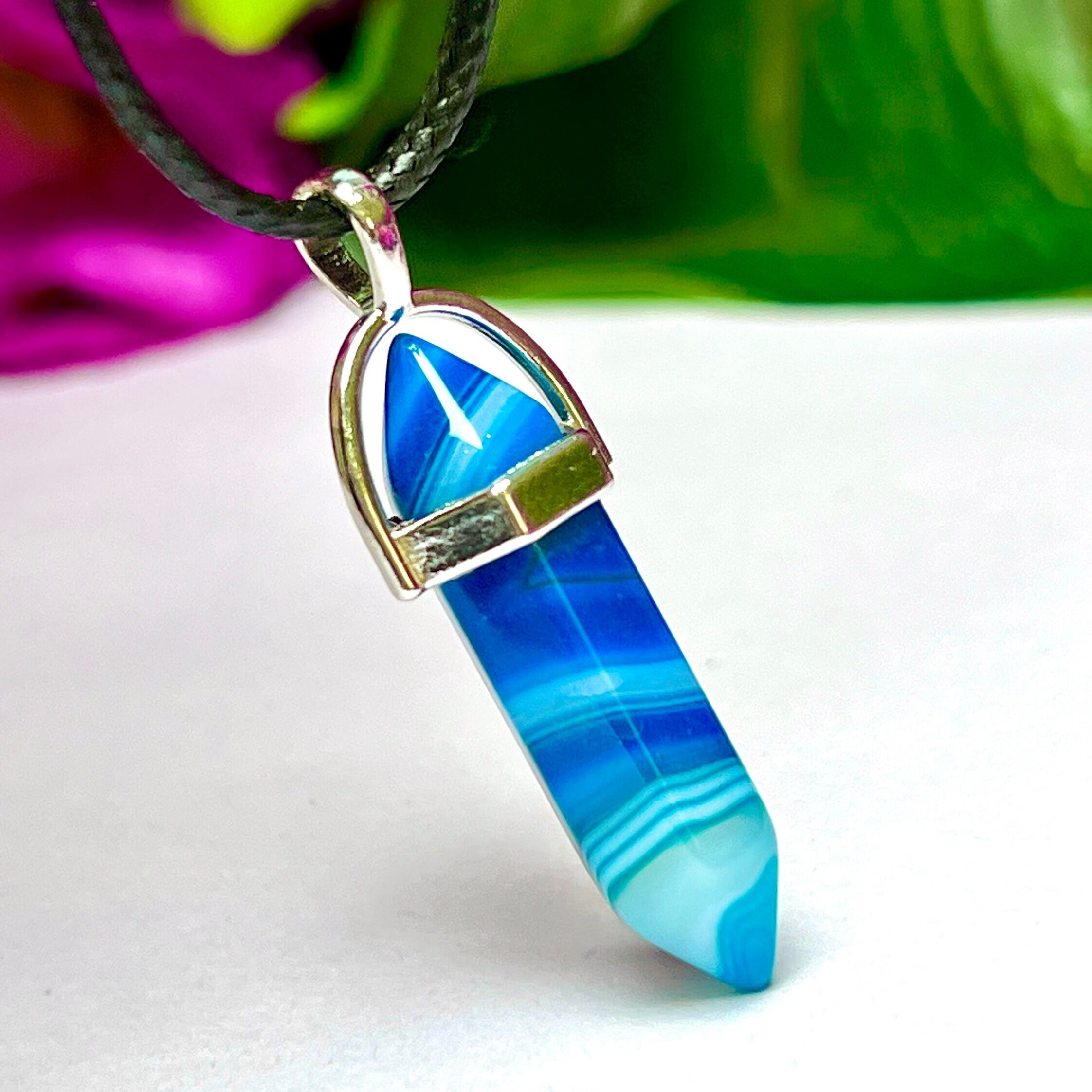 Blur Strip Onex Stone Healing Double Terminated Point Pendant With Silver Plated Bail Natural stone Pencil Point Pendant