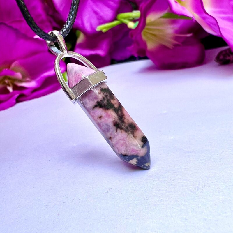 Rhodonite Stone Healing Double Terminated Point Pendant With Silver Plated Bail Natural stone Pencil Point Pendant
