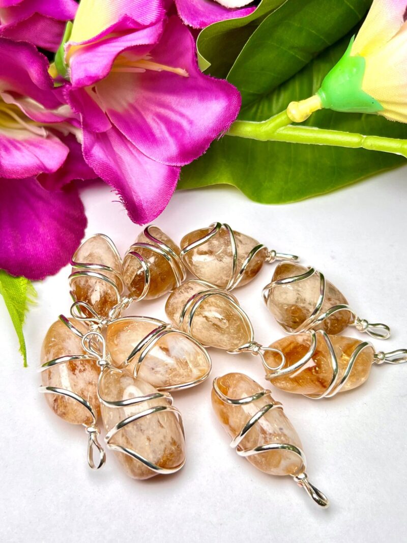 Wire Wrapped Citrine Tumbled Stone Pendant Crystal Pendant, Tumbled Stone Necklace - Image 5