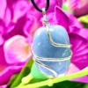 Wire Wrapped Angelite Tumbled Stone Pendant Crystal Pendant, Tumbled Stone Necklace