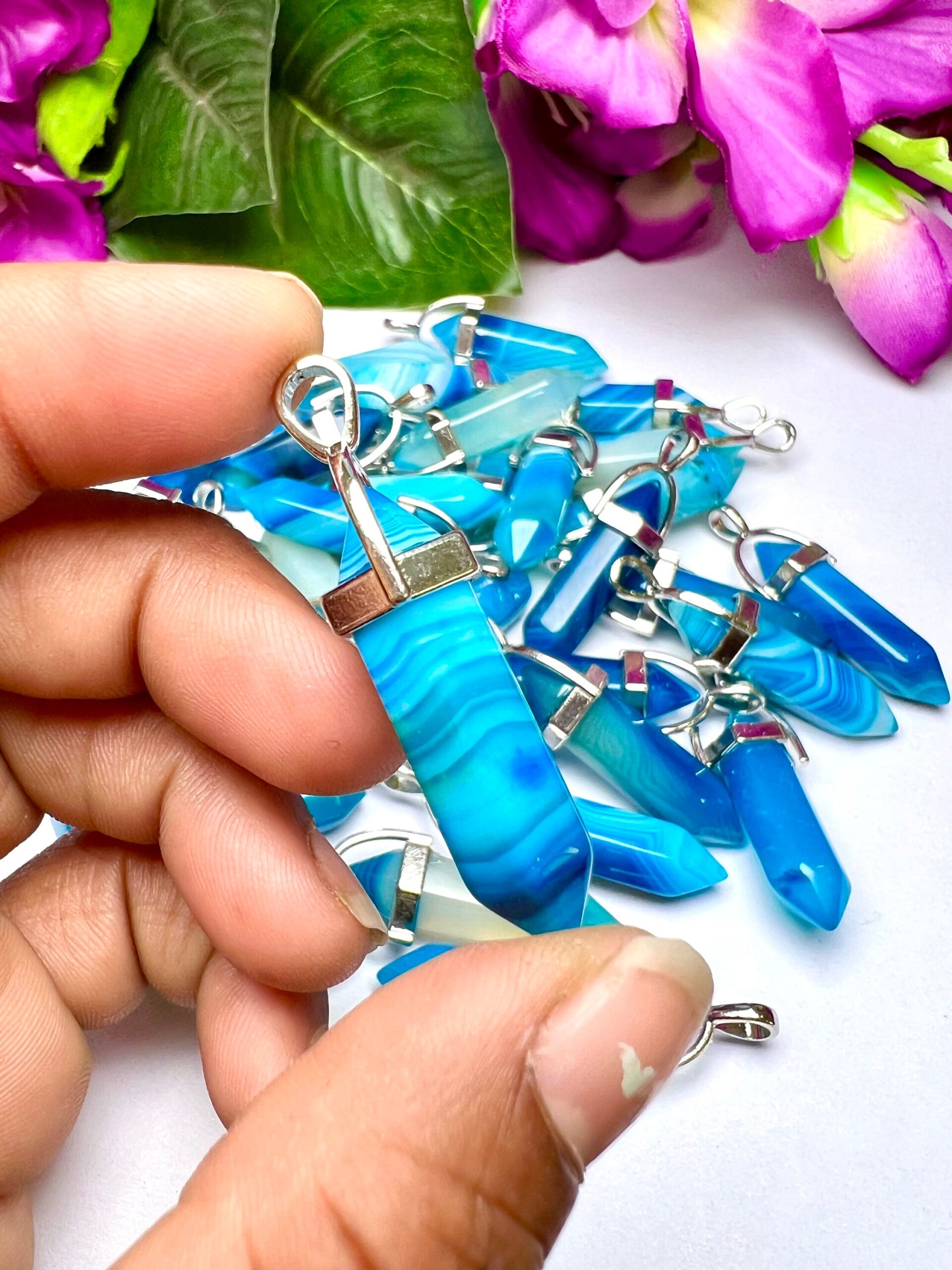 Blur Strip Onex Stone Healing Double Terminated Point Pendant With Silver Plated Bail Natural stone Pencil Point Pendant - Image 6