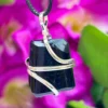 Wire Wrapped Black Tourmaline Tumbled Stone Pendant Crystal Pendant, Tumbled Stone Necklace