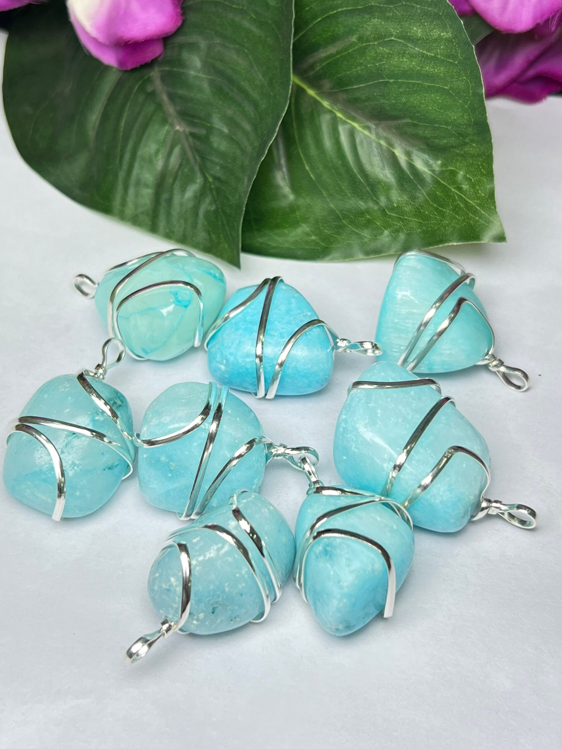 Wire Wrapped Blue Aragonite Tumbled Stone Pendant Crystal Pendant, Tumbled Stone Necklace - Image 7