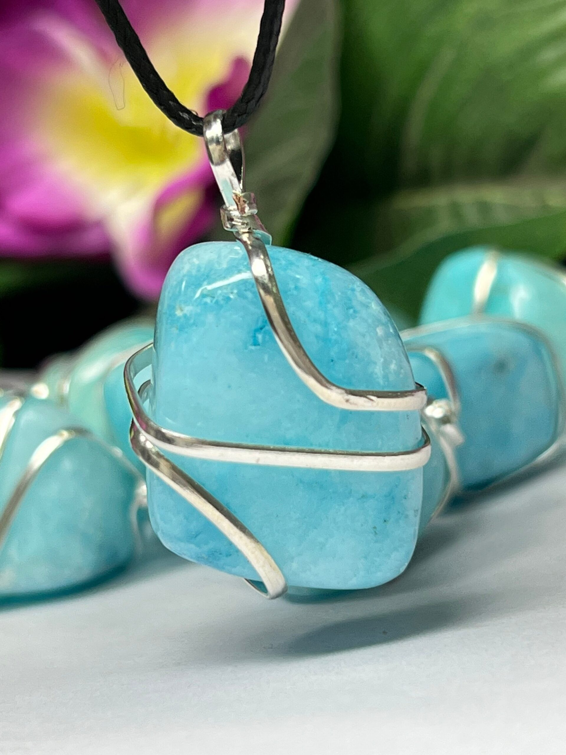 Wire Wrapped Blue Aragonite Tumbled Stone Pendant Crystal Pendant, Tumbled Stone Necklace - Image 8