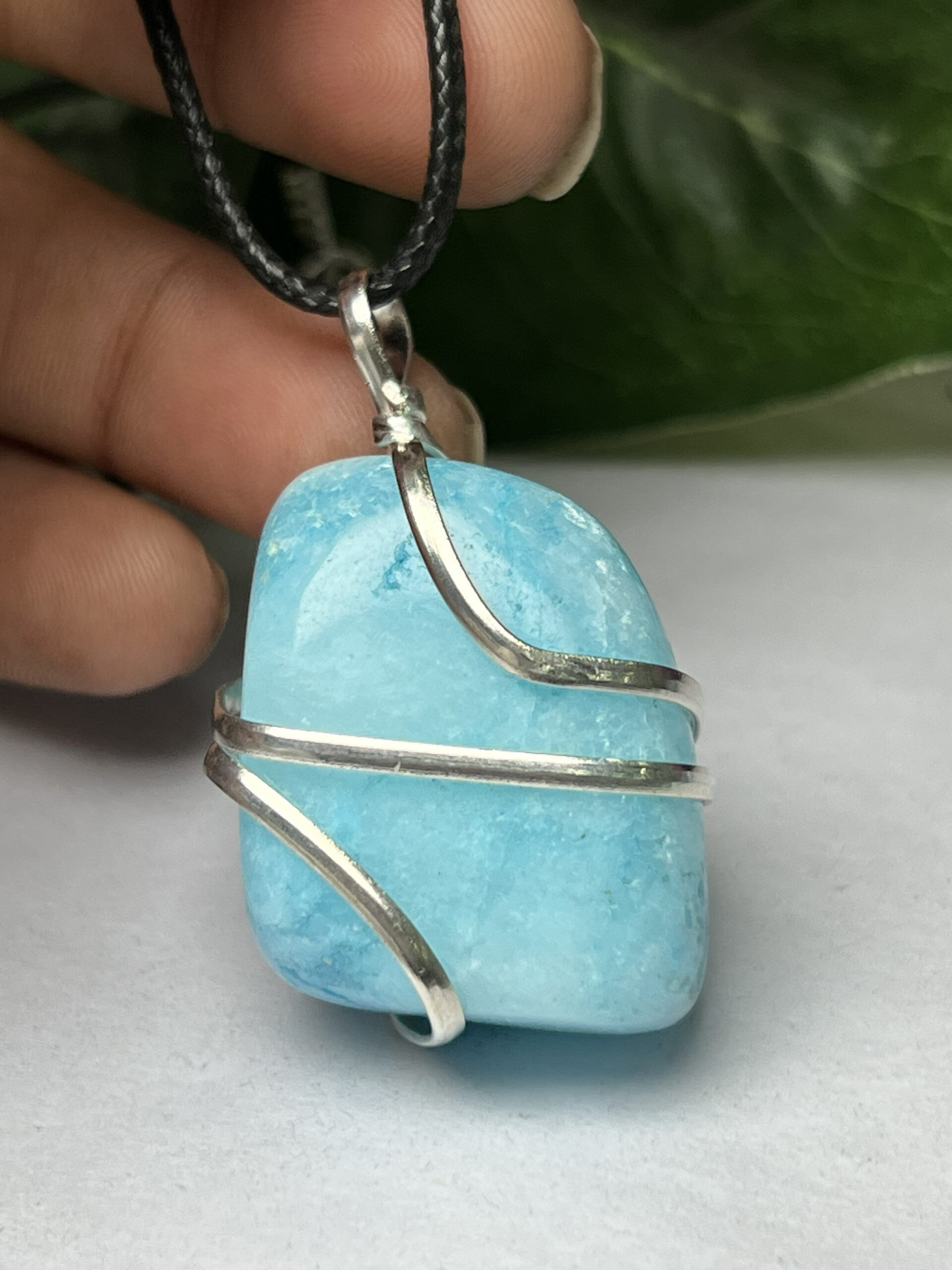 Wire Wrapped Blue Aragonite Tumbled Stone Pendant Crystal Pendant, Tumbled Stone Necklace - Image 9