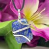 Wire Wrapped Lapis Lazuli Tumbled Stone Pendant Crystal Pendant, Tumbled Stone Necklace