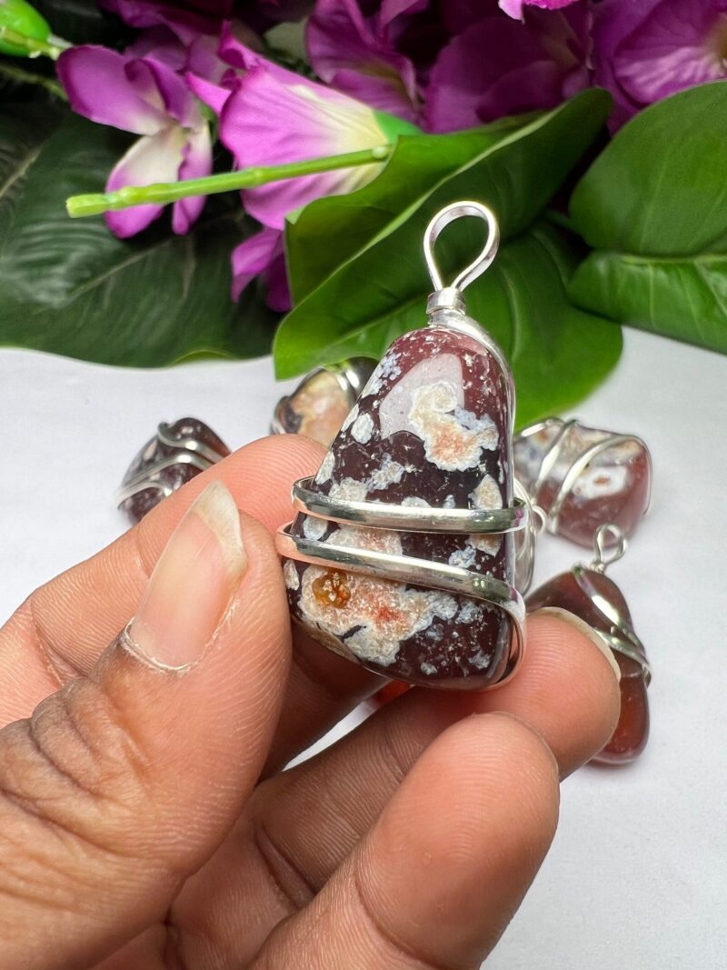 Wire Wrapped Fire Agate Tumbled Stone Pendant Crystal Pendant, Tumbled Stone Necklace - Image 6