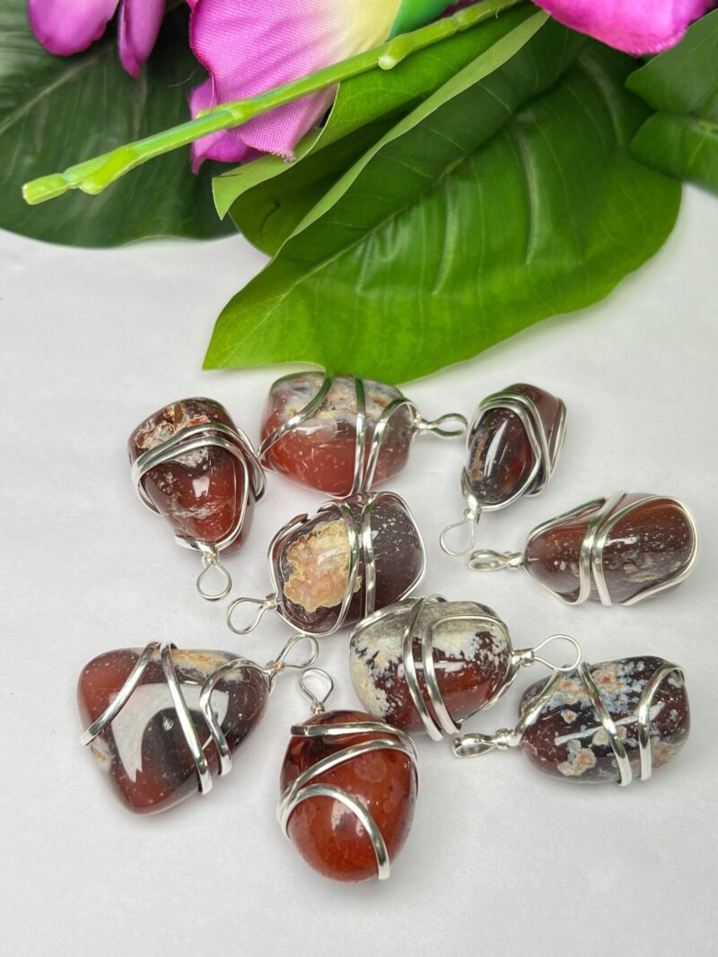 Wire Wrapped Fire Agate Tumbled Stone Pendant Crystal Pendant, Tumbled Stone Necklace - Image 7