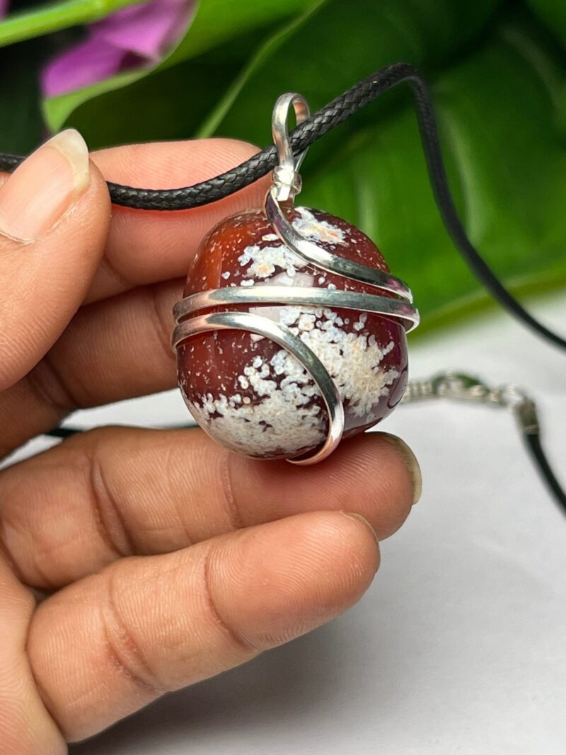 Wire Wrapped Fire Agate Tumbled Stone Pendant Crystal Pendant, Tumbled Stone Necklace - Image 8
