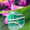 Wire Wrapped Green Congo Malachite Tumbled Stone Pendant Crystal Pendant, Tumbled Stone Necklace