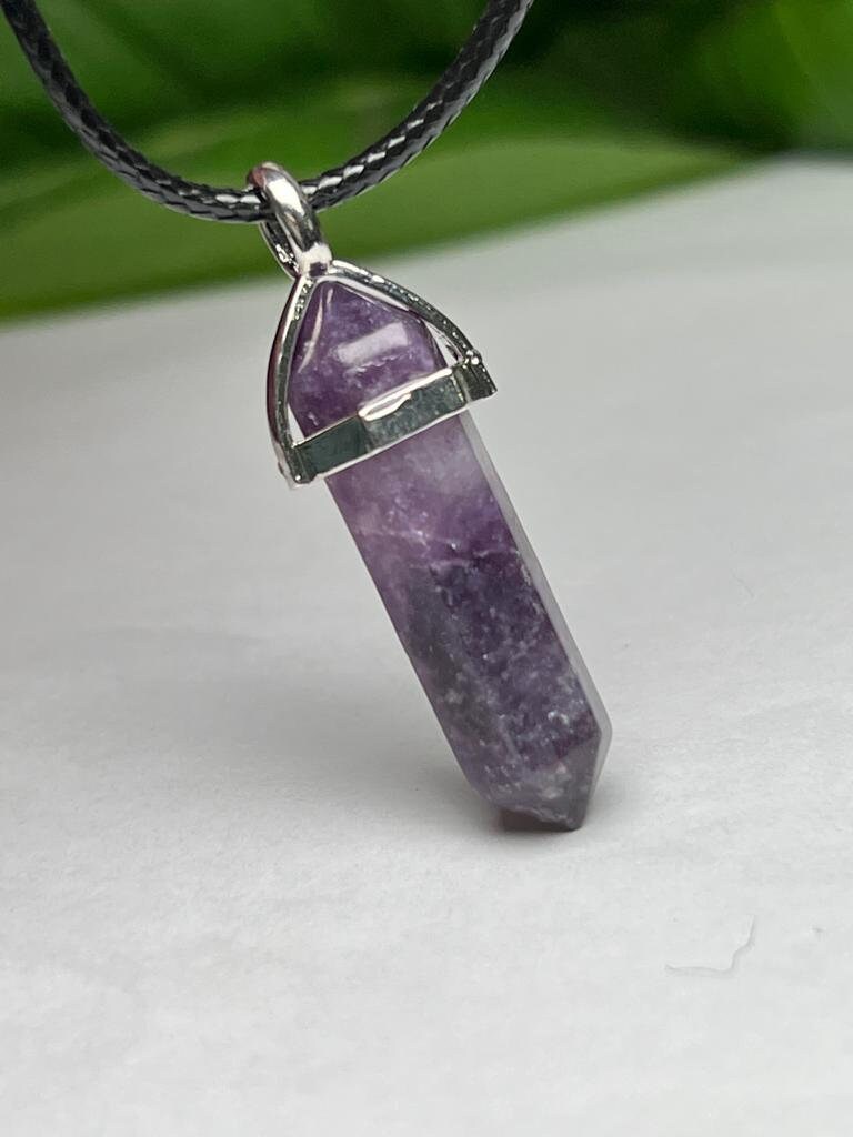 Lepidolite Stone Healing Double Terminated Point Pendant With Silver Plated Bail Natural stone Pencil Point Pendant