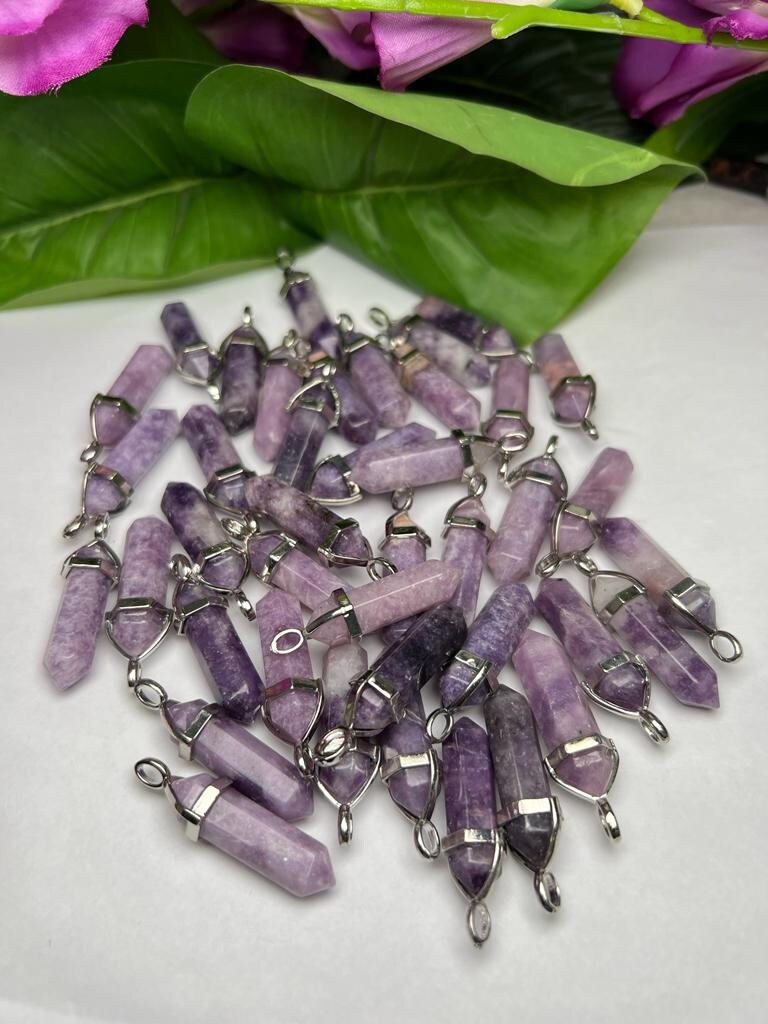 Lepidolite Stone Healing Double Terminated Point Pendant With Silver Plated Bail Natural stone Pencil Point Pendant - Image 5
