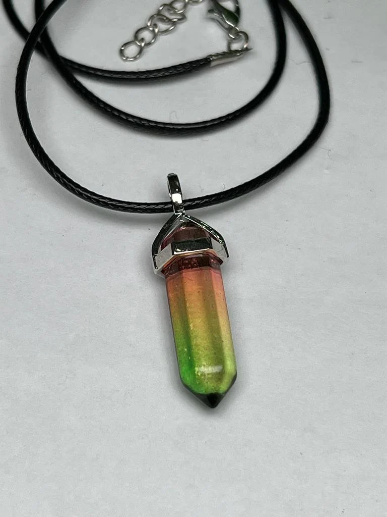 Watermelon Tourmaline Stone Healing Double Terminated Point Pendant With Silver Plated Bail Natural stone Pencil Point Pendant