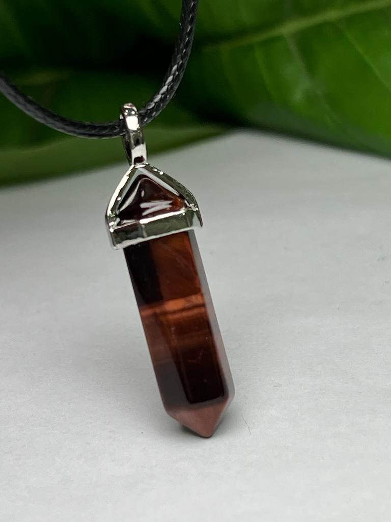Red Tiger Eye Stone Healing Double Terminated Point Pendant With Silver Plated Bail Natural stone Pencil Point Pendant - Image 2