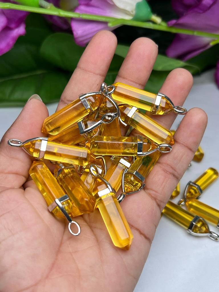 Citrine Aura Quartz Stone Healing Double Terminated Point Pendant With Silver Plated Bail Natural stone Pencil Point Pendant - Image 4