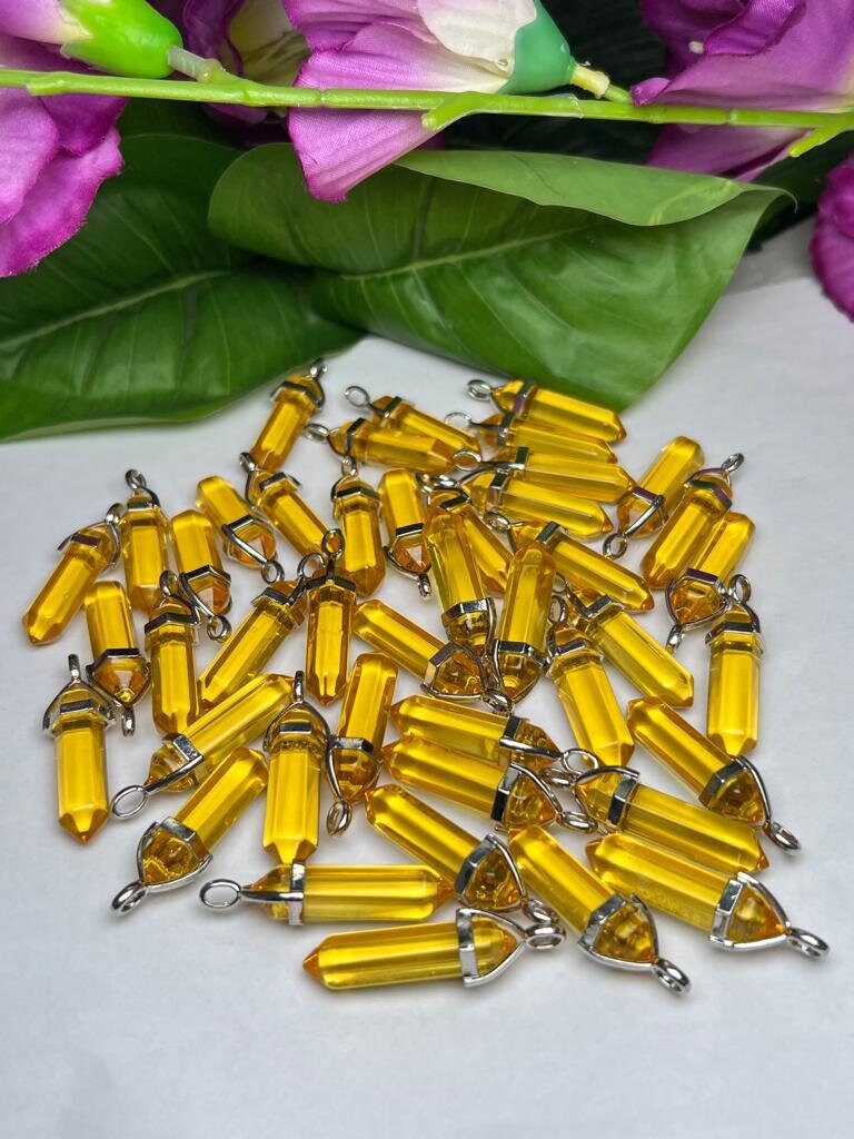 Citrine Aura Quartz Stone Healing Double Terminated Point Pendant With Silver Plated Bail Natural stone Pencil Point Pendant