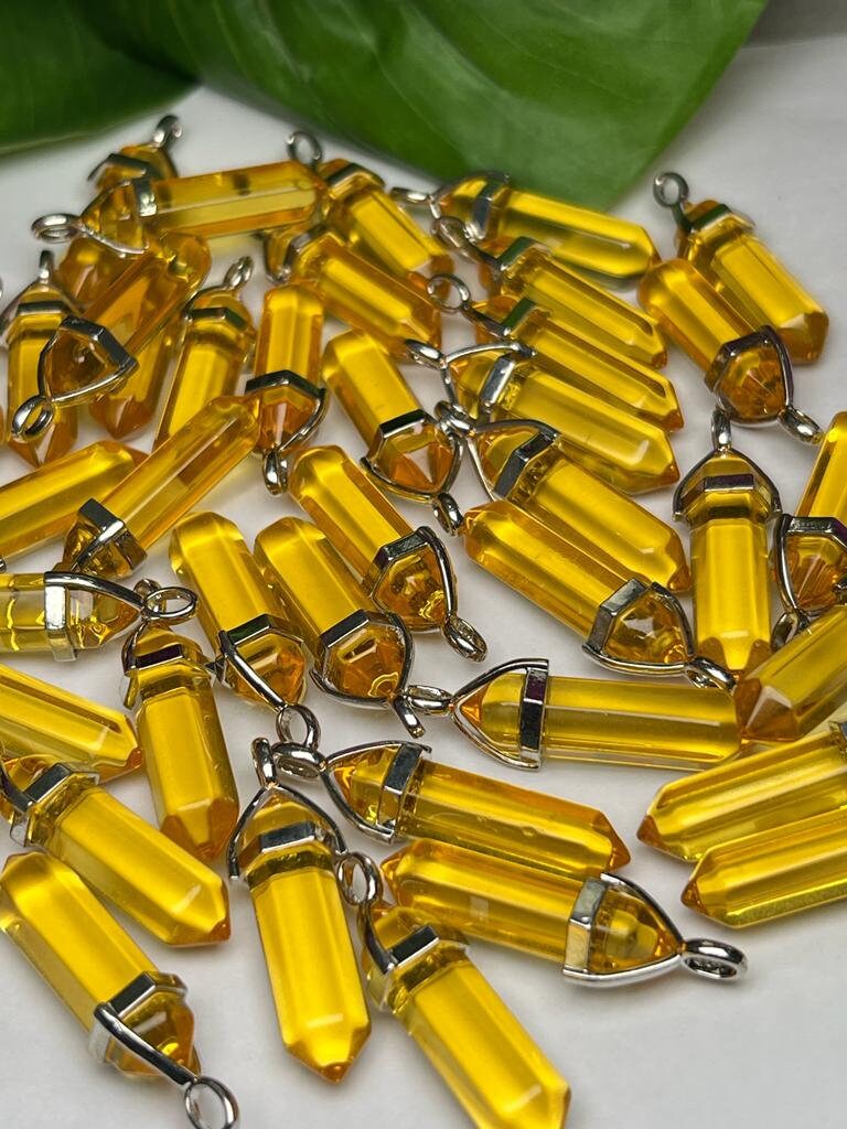 Citrine Aura Quartz Stone Healing Double Terminated Point Pendant With Silver Plated Bail Natural stone Pencil Point Pendant - Image 6