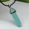 Aqua Chalcedony Stone Healing Double Terminated Point Pendant With Silver Plated Bail Natural stone Pencil Point Pendant