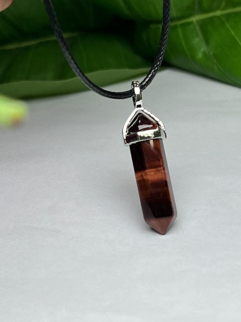 Red Tiger Eye Stone Healing Double Terminated Point Pendant With Silver Plated Bail Natural stone Pencil Point Pendant - Image 6
