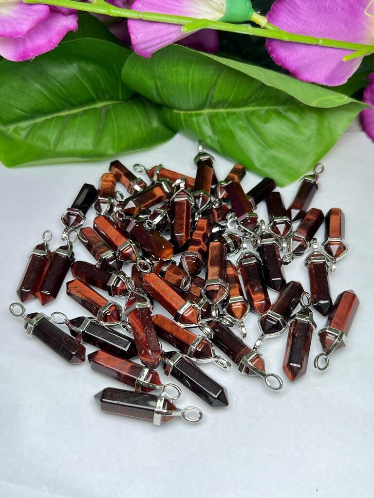 Red Tiger Eye Stone Healing Double Terminated Point Pendant With Silver Plated Bail Natural stone Pencil Point Pendant - Image 8