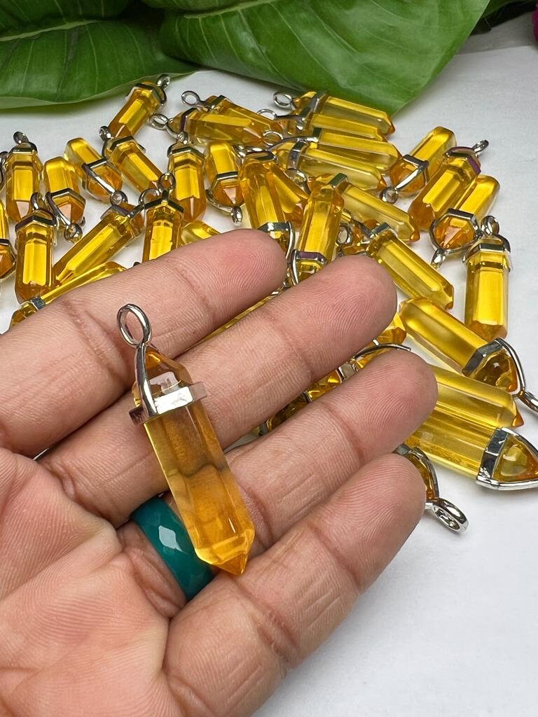 Citrine Aura Quartz Stone Healing Double Terminated Point Pendant With Silver Plated Bail Natural stone Pencil Point Pendant - Image 9