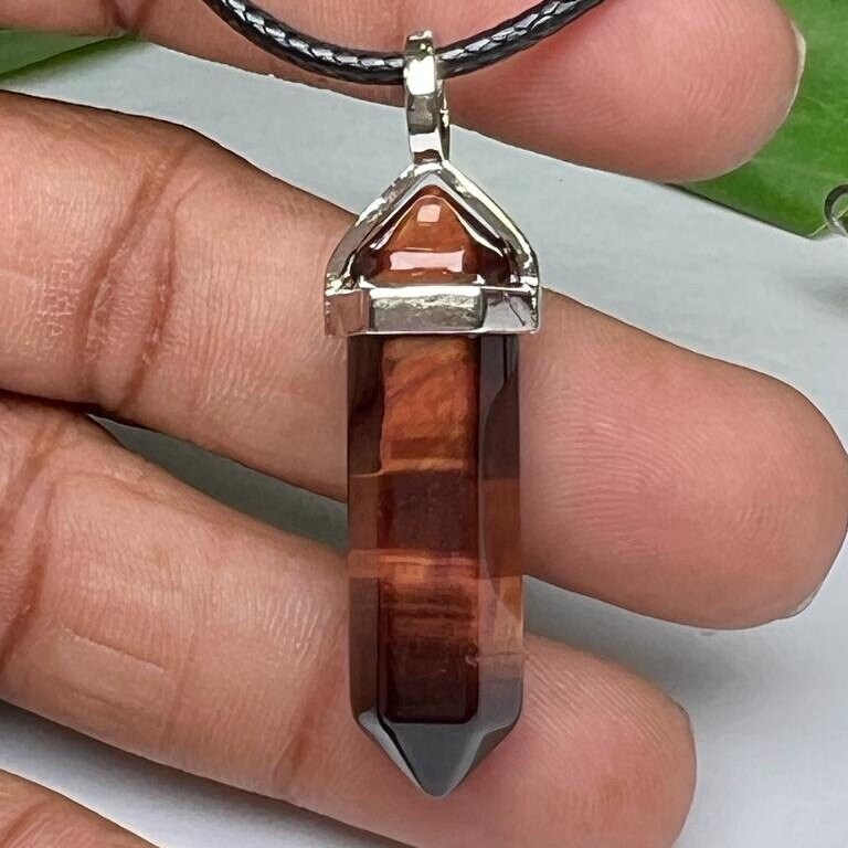 Red Tiger Eye Stone Healing Double Terminated Point Pendant With Silver Plated Bail Natural stone Pencil Point Pendant