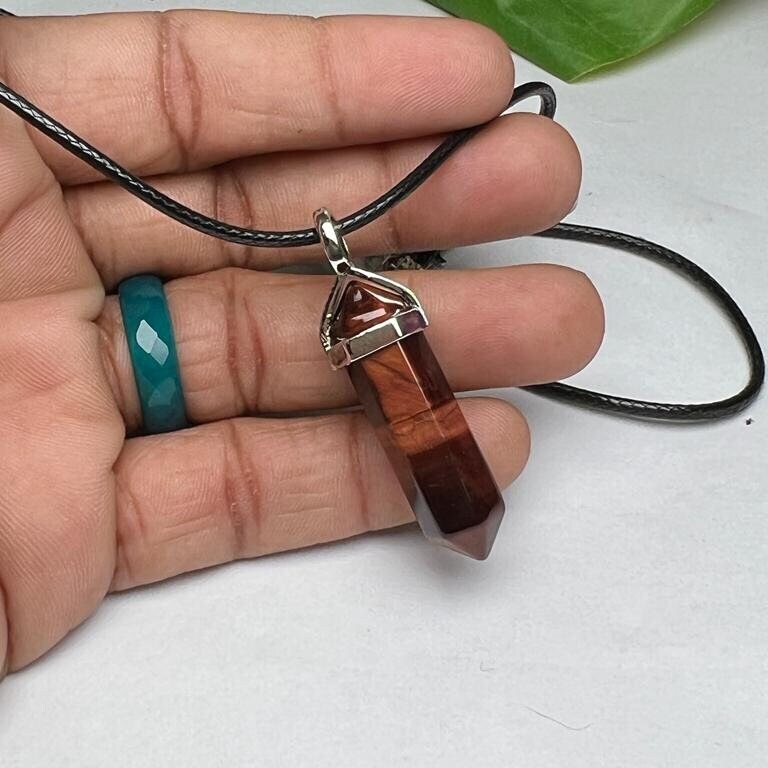 Red Tiger Eye Stone Healing Double Terminated Point Pendant With Silver Plated Bail Natural stone Pencil Point Pendant - Image 10