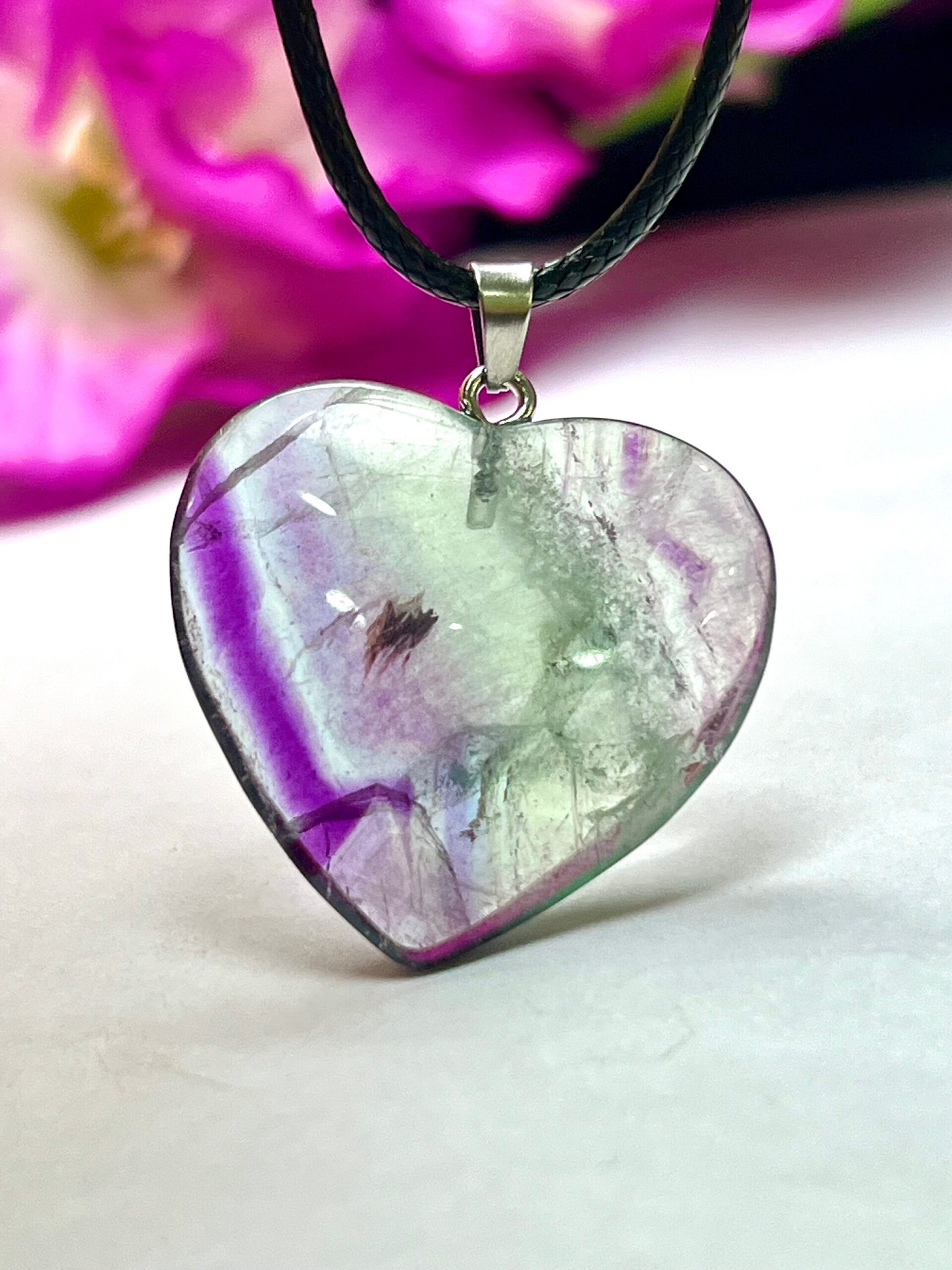 Rainbow Fluorite Stone Heart Reiki Healing Pendant